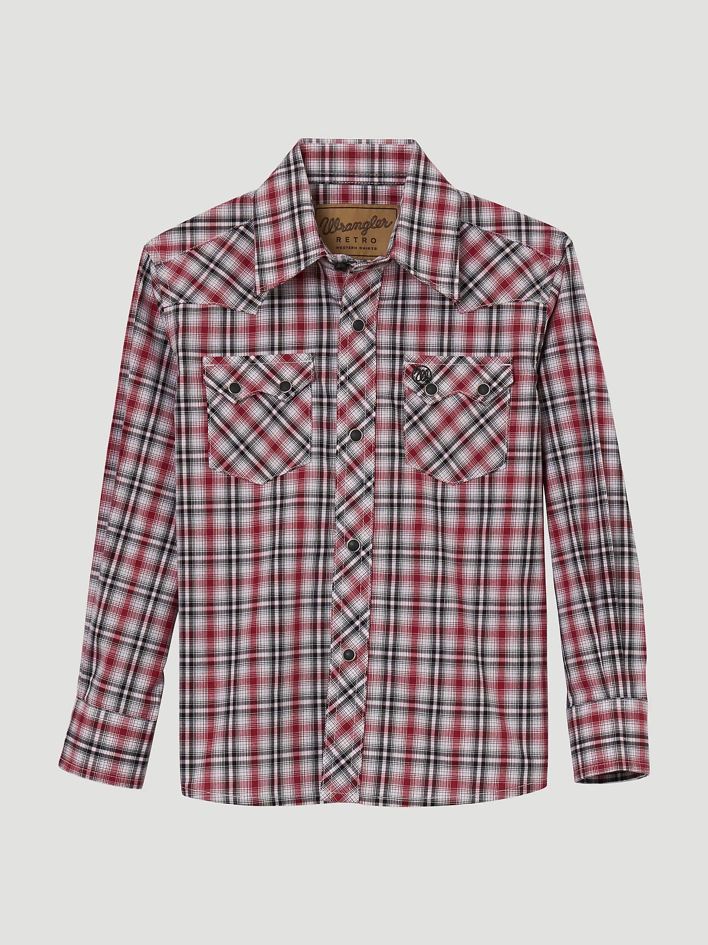 Boy's Wrangler 112344304 Retro Red/Black Plaid Western Snap Long Sleeve Shirt *CLOSEOUT*