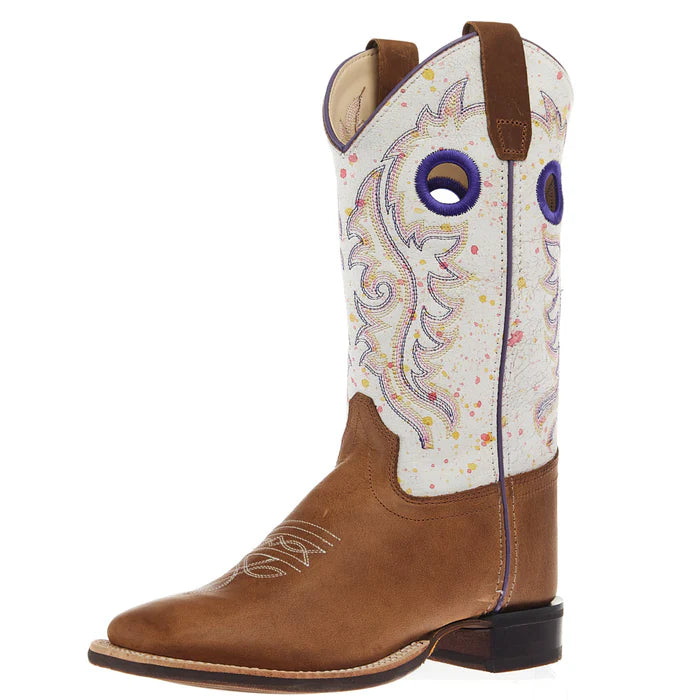 Youth Old West Tan with Splatter Shaft Square Toe Boot