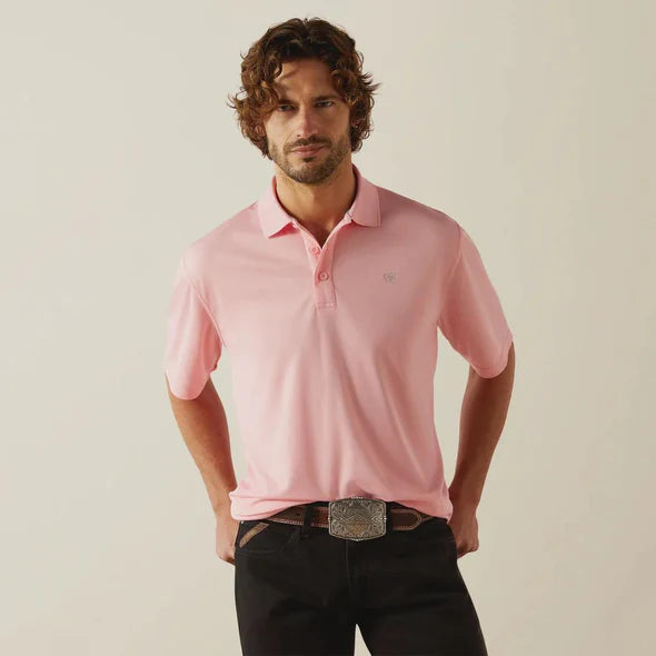 Men's Ariat Tek short sleeve Polo in Pink.