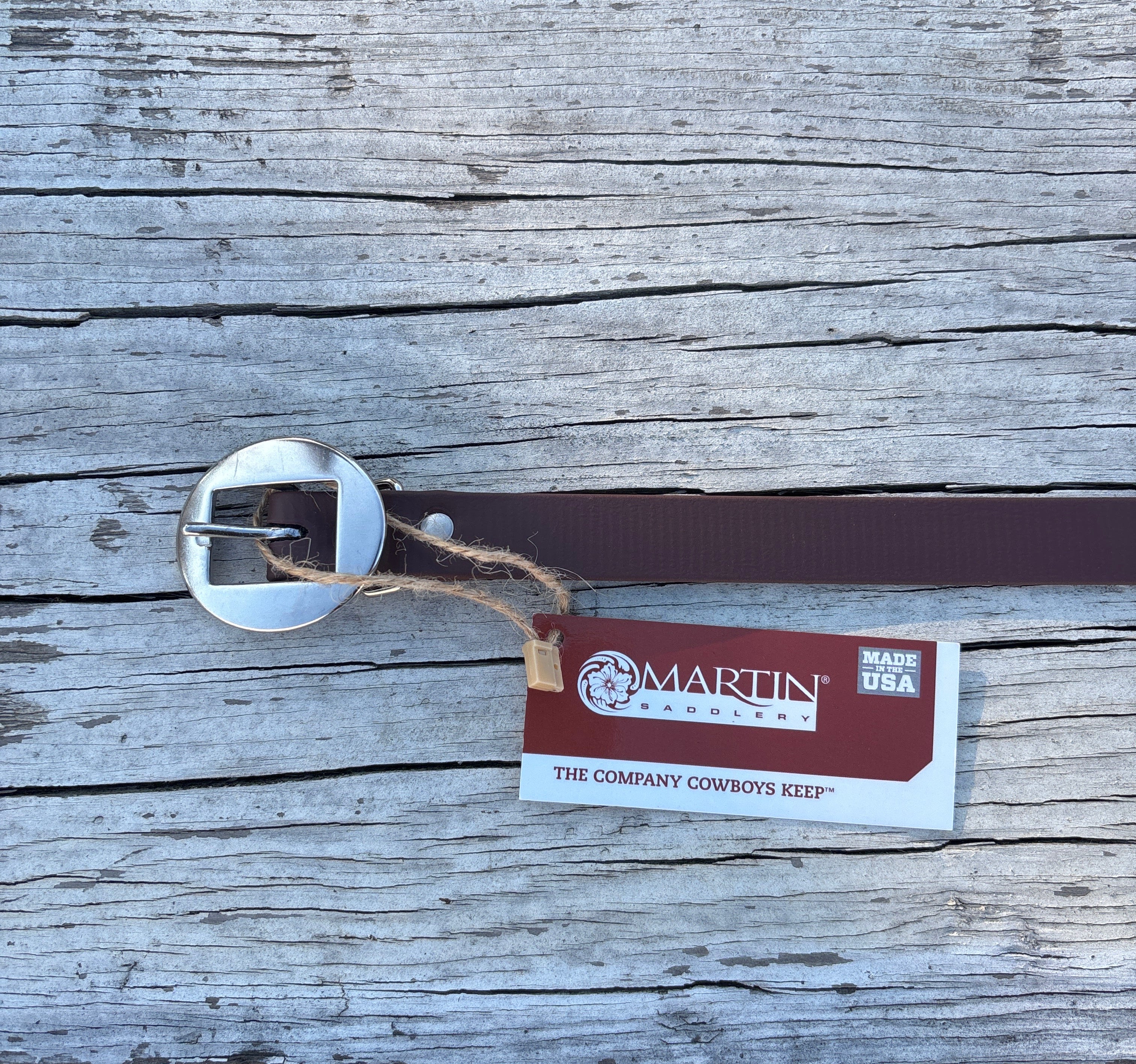 Brown Biothane Flank Cinch Hobble showing flat stainless buckle