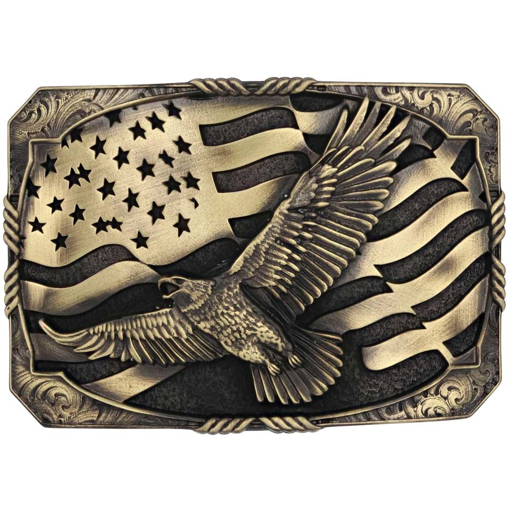 Montana Silversmiths Eagle and USA Flag Brass Attitude Belt Buckle