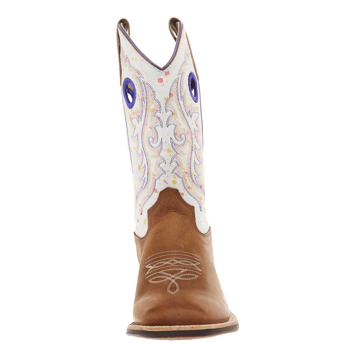 Youth Old West Tan with Splatter Shaft Square Toe Boot