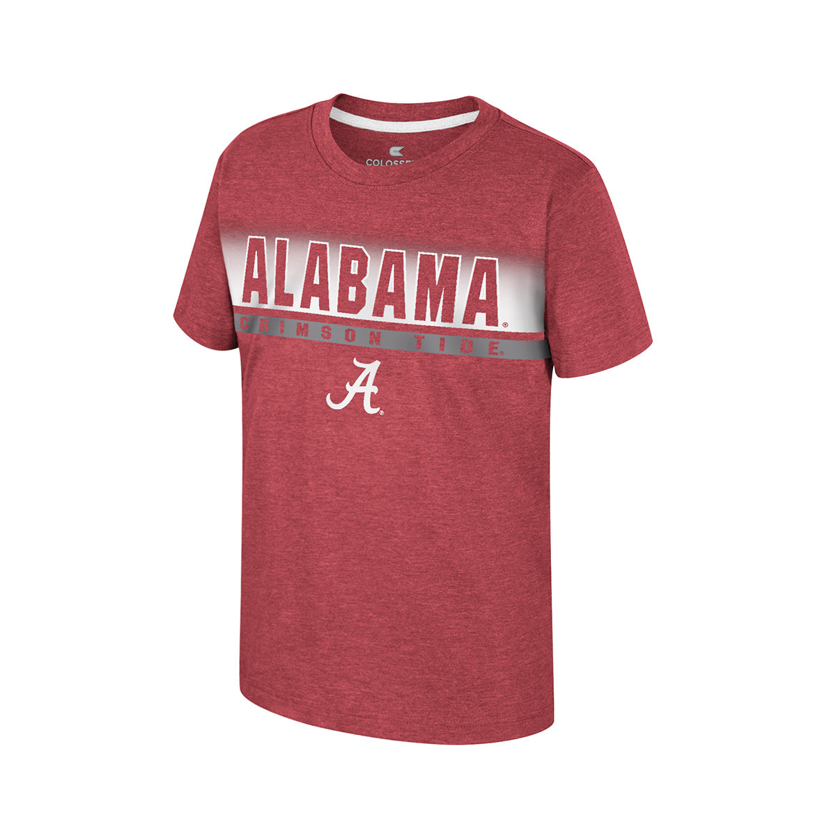 Colosseum youth short sleeve T-shirt in Crimson with a 'Alabama Crimson Tide' graphic print. Front View