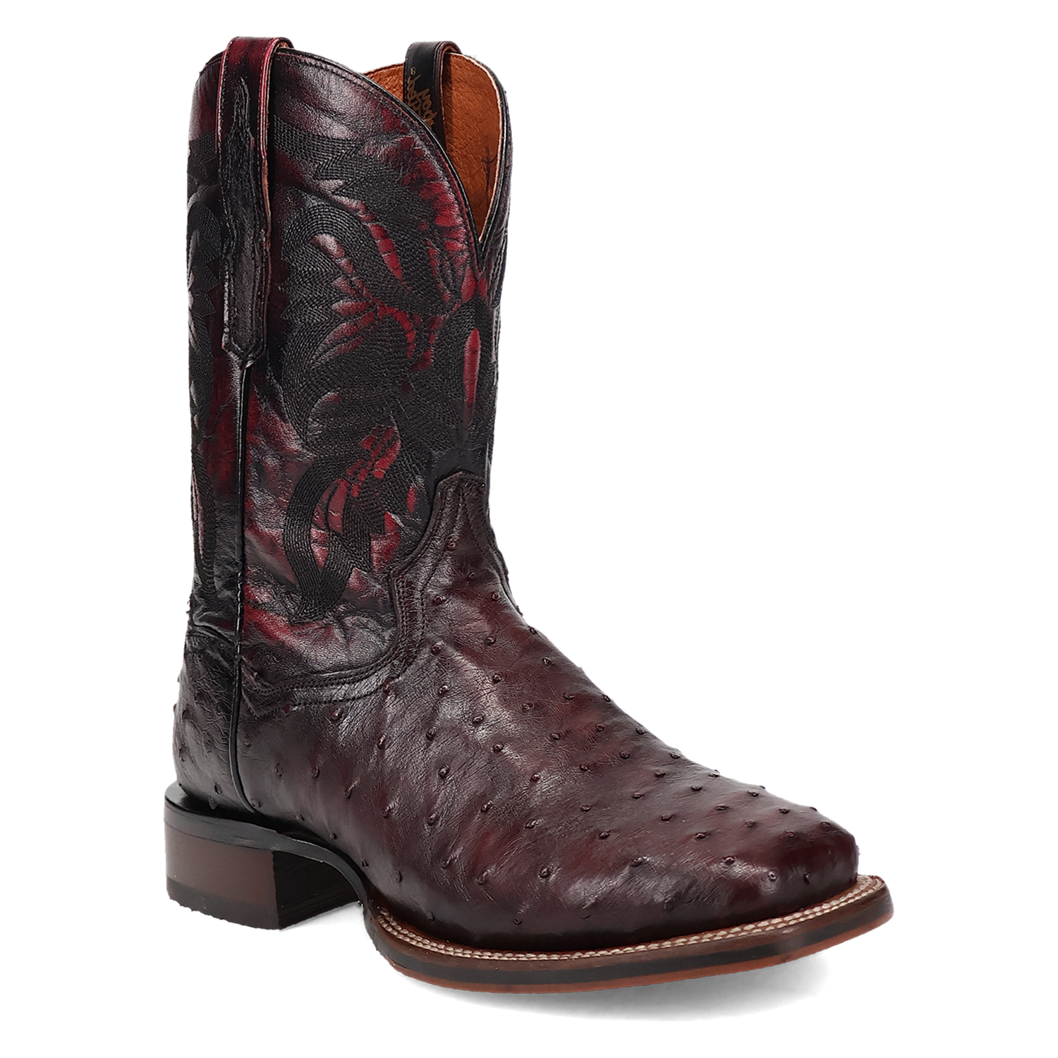 Dan Post DP5012 Men's 11" Alamosa Black Cherry Full Quill Ostrich Wide Square Toe Boots *Closeout*