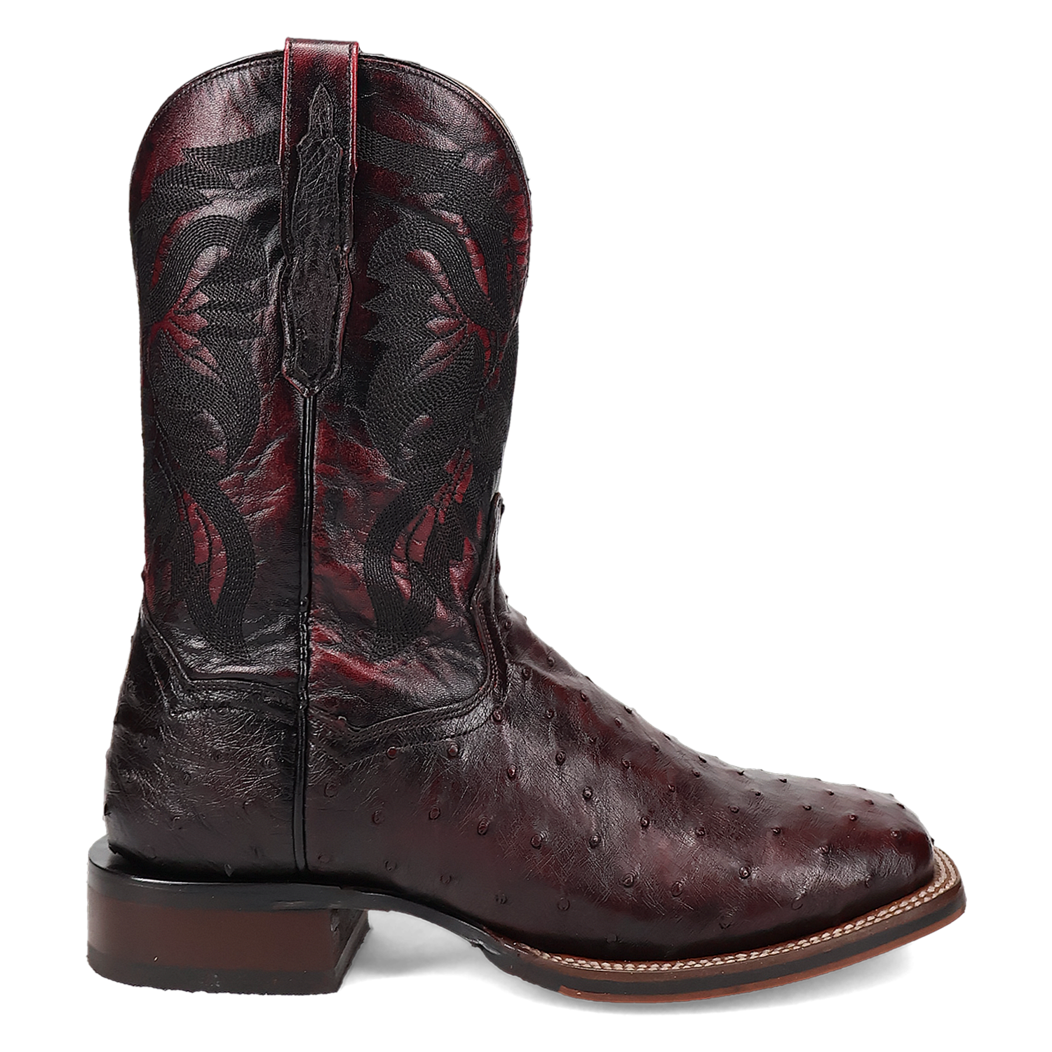 Dan Post DP5012 Men's 11" Alamosa Black Cherry Full Quill Ostrich Wide Square Toe Boots *Closeout*