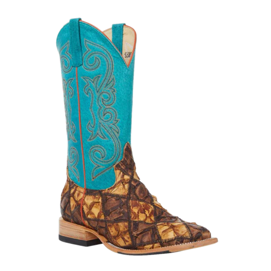 Men's Horse Power HP8052 13-inch turquoise shaft patchwork big bass boot with a square toe.