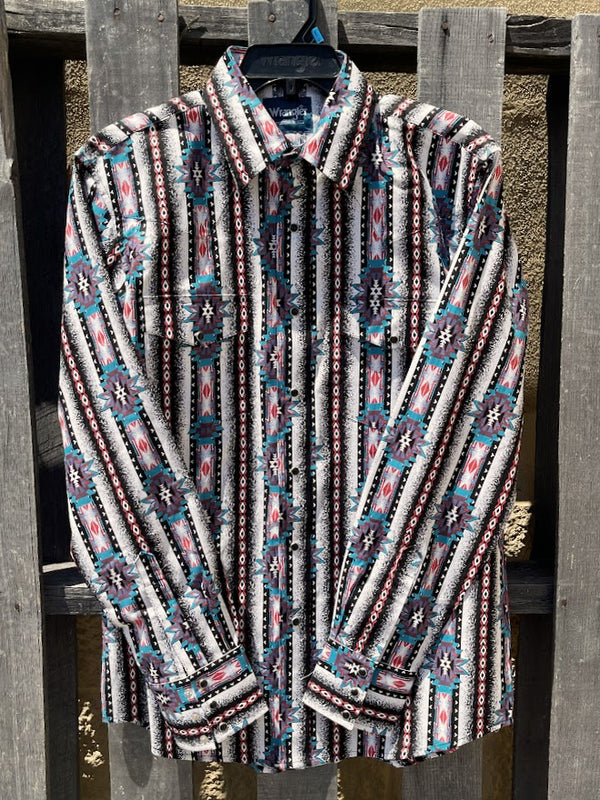Men's Wrangler 112330350 Classic Fit Checotah Long Sleeve Western Snap Printed Shirt