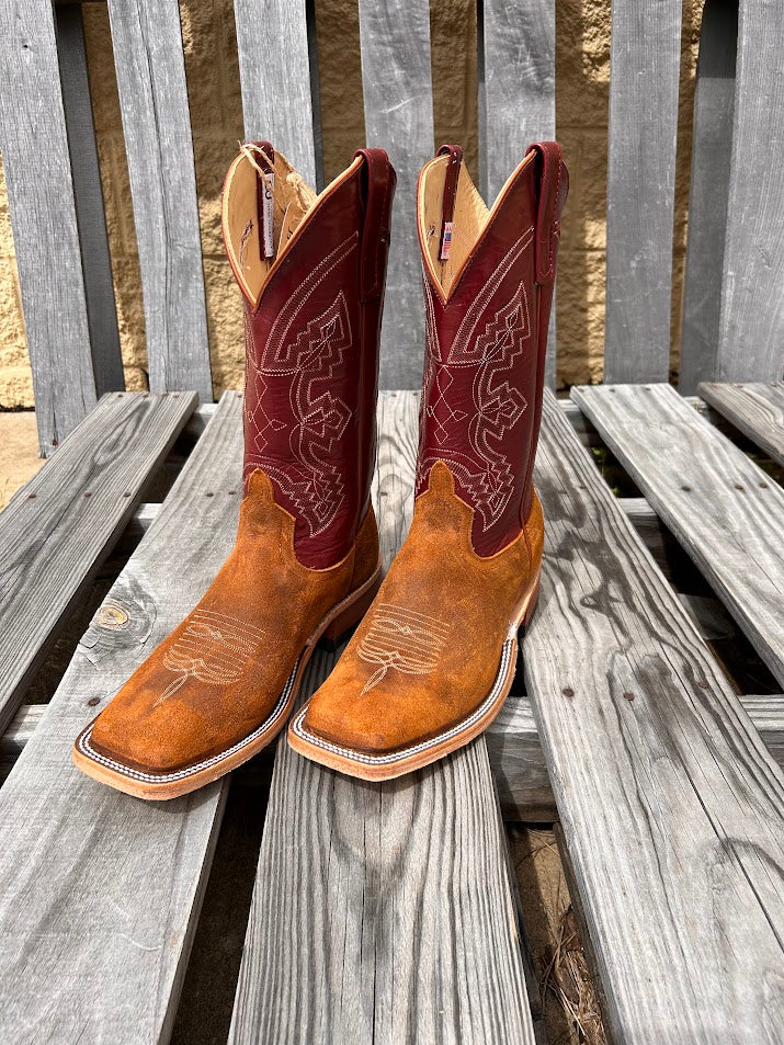 Men's Anderson Bean cowboy boots in Wheatbuck Waxy Kudu skin with a 12" Sangria Kidskin tops.