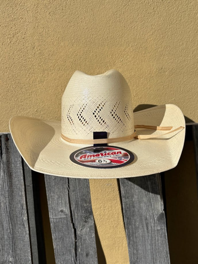 American Hat Company straw hat with a Minnick crown and a 4 1/4-inch Cool Hand Luke brim, front view.
