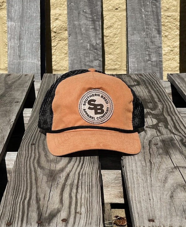 Southern Bred Apparel Company Logo Caramel Leather Patch Richardson 939 Snap Back Cap Toast/Black Clearance