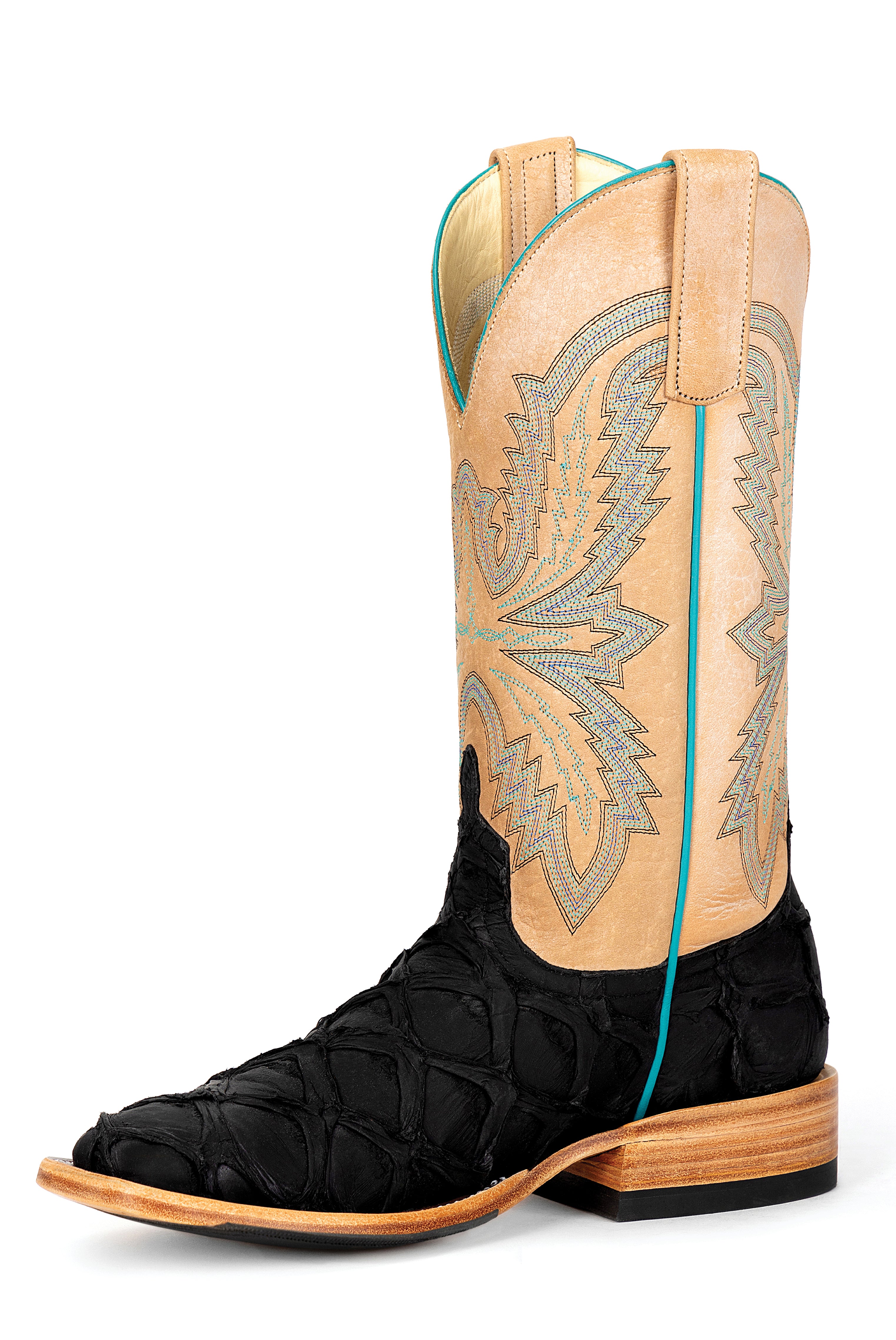 Women's Macie Bean black big bass square toe boots.