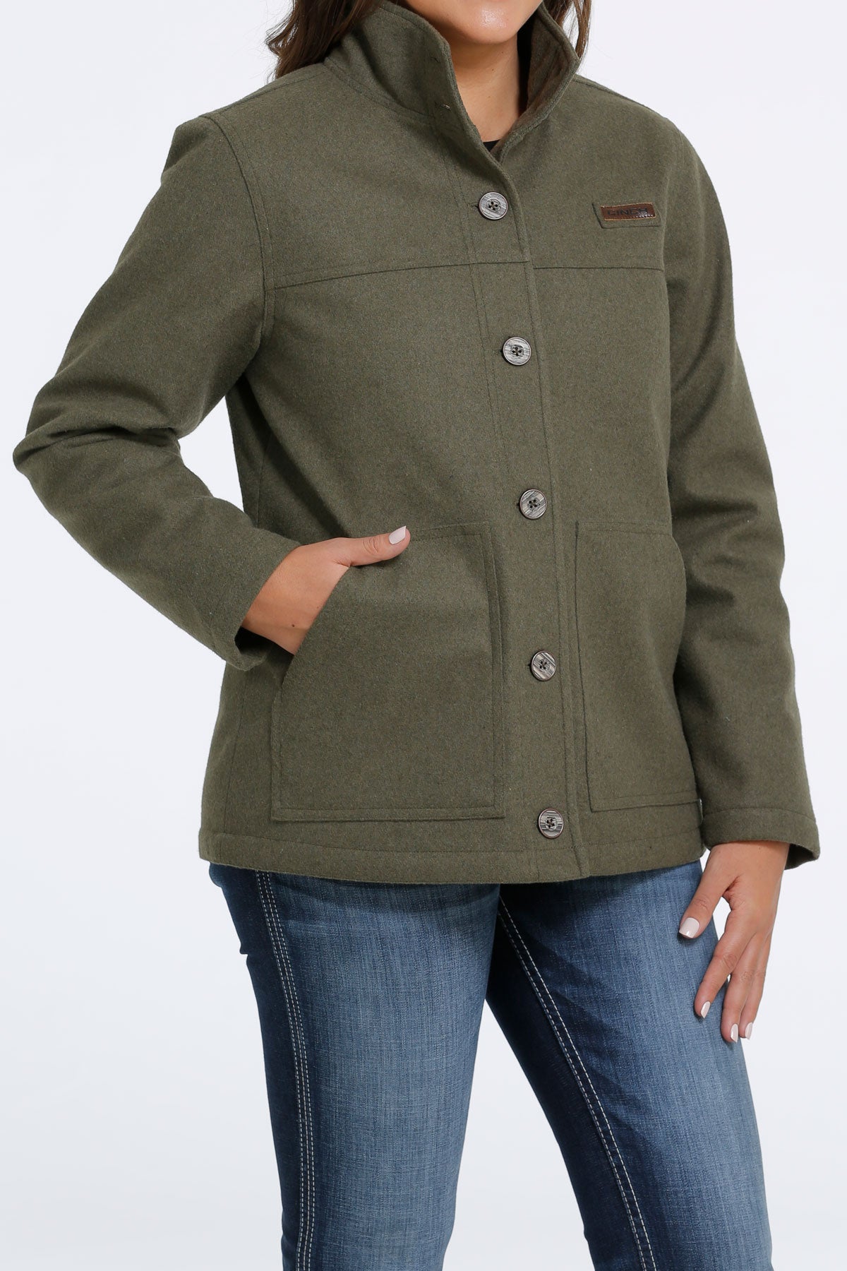 Women's Cinch MAJ9892001 Olive Wooly Coat *CLOSEOUT*
