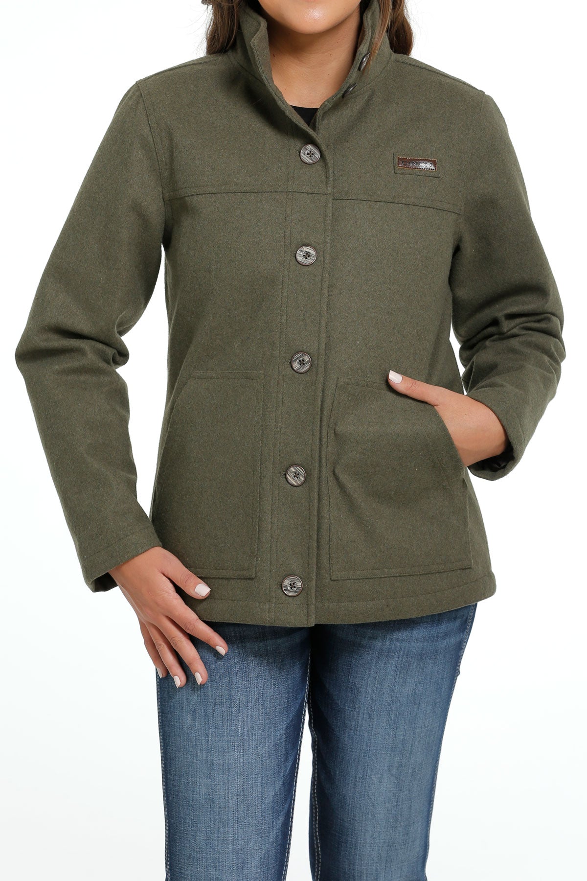 Women's Cinch MAJ9892001 Olive Wooly Coat *CLOSEOUT*