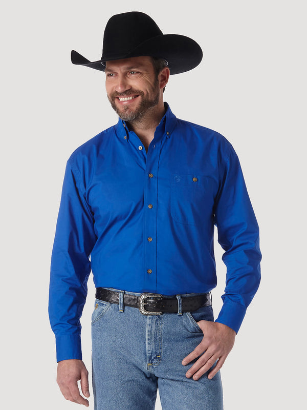 Men's Wrangler 112345803 George Strait Royal Blue Long Sleeve Stretch Button Up Shirt