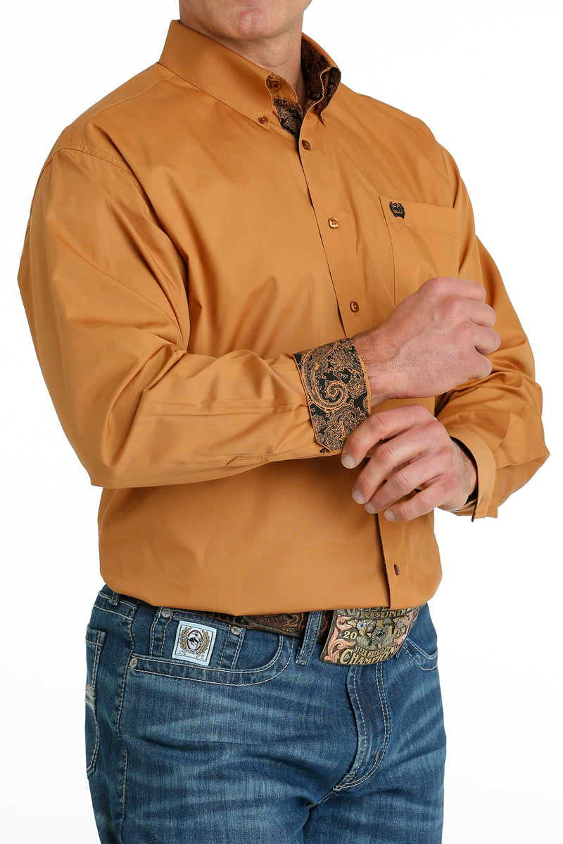 Men's Cinch MTW1105666 Gold Solid Button Down Long Sleeve Shirt