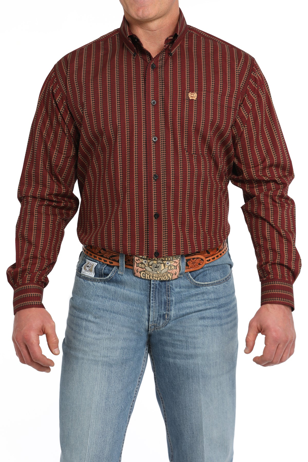Men's Cinch MTW1105842 Red Shot Shells Print Button Down Long Sleeve S