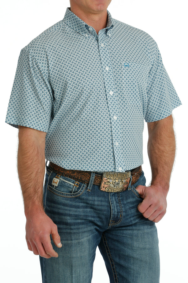 Men's Cinch MTW1704134 Short Sleeve ArenaFlex Button Down Shirt Blue/White Print