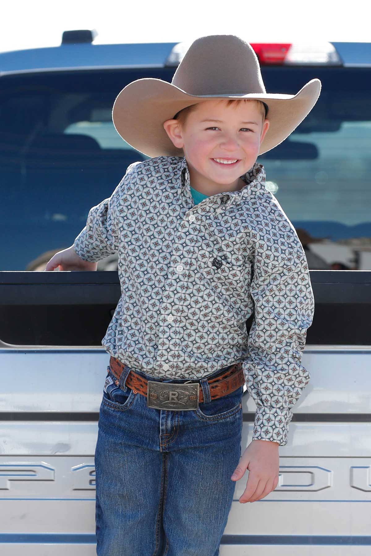Boy's Cinch Cream Medallion Print Button-Down Western Shirt