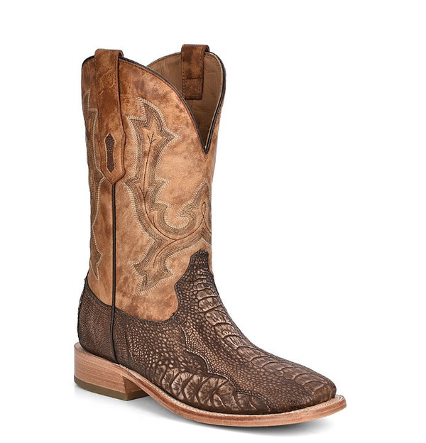 Corral A4289 Men's Brown/Sand Ostrich Leg Boot Wide Square Toe Boot