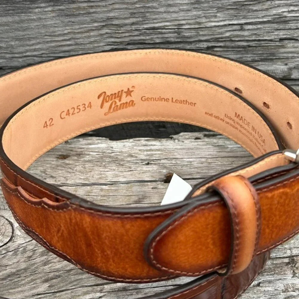 Men's Tony Lama C42534 Tan Caiman Print The Georgetown Belt *Closeout*