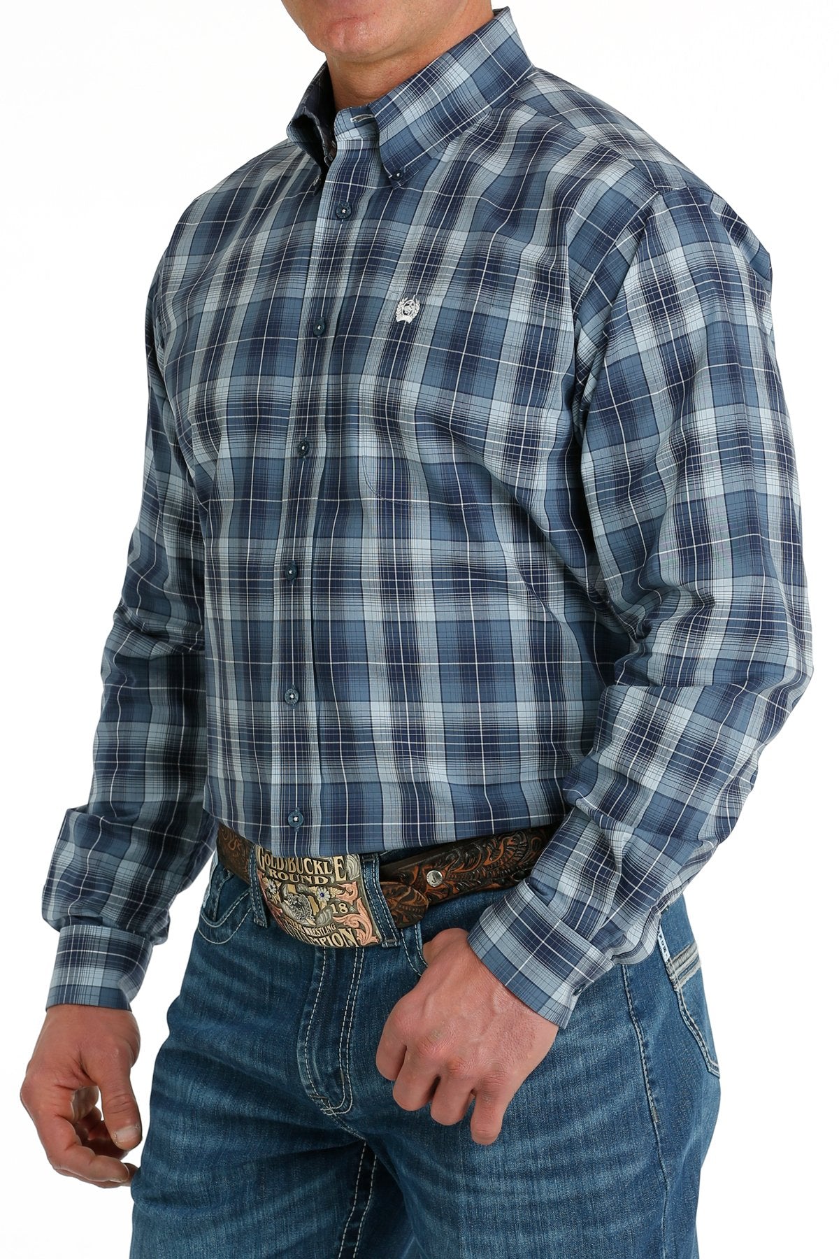 Men's Cinch MTW1105694 Blue/Navy/Gray Plaid Button Down Long Sleeve Shirt *CLOSEOUT*