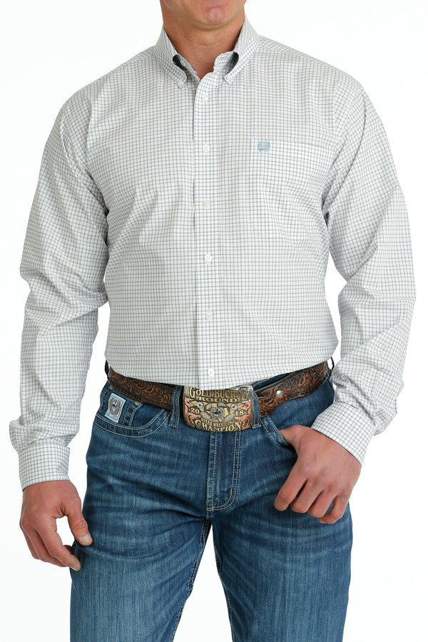 Men's Cinch MTW1105701  White/Blue/Orange Plaid Button Down Long Sleeve Shirt