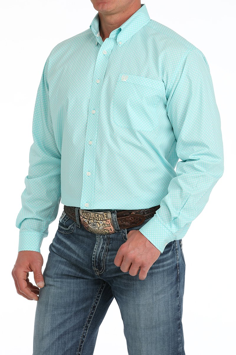 Men's Cinch MTW1105905 Turquoise Print Button Down Long Sleeve Shirt