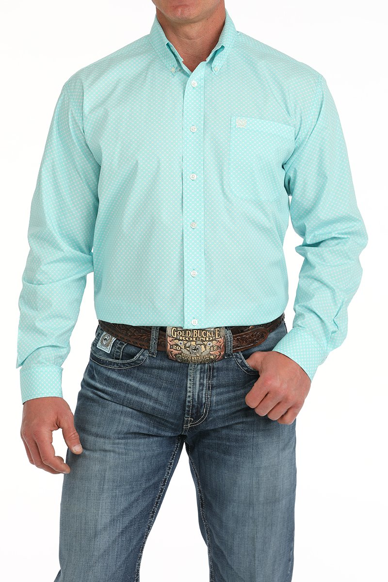 Men's Cinch MTW1105905 Turquoise Print Button Down Long Sleeve Shirt