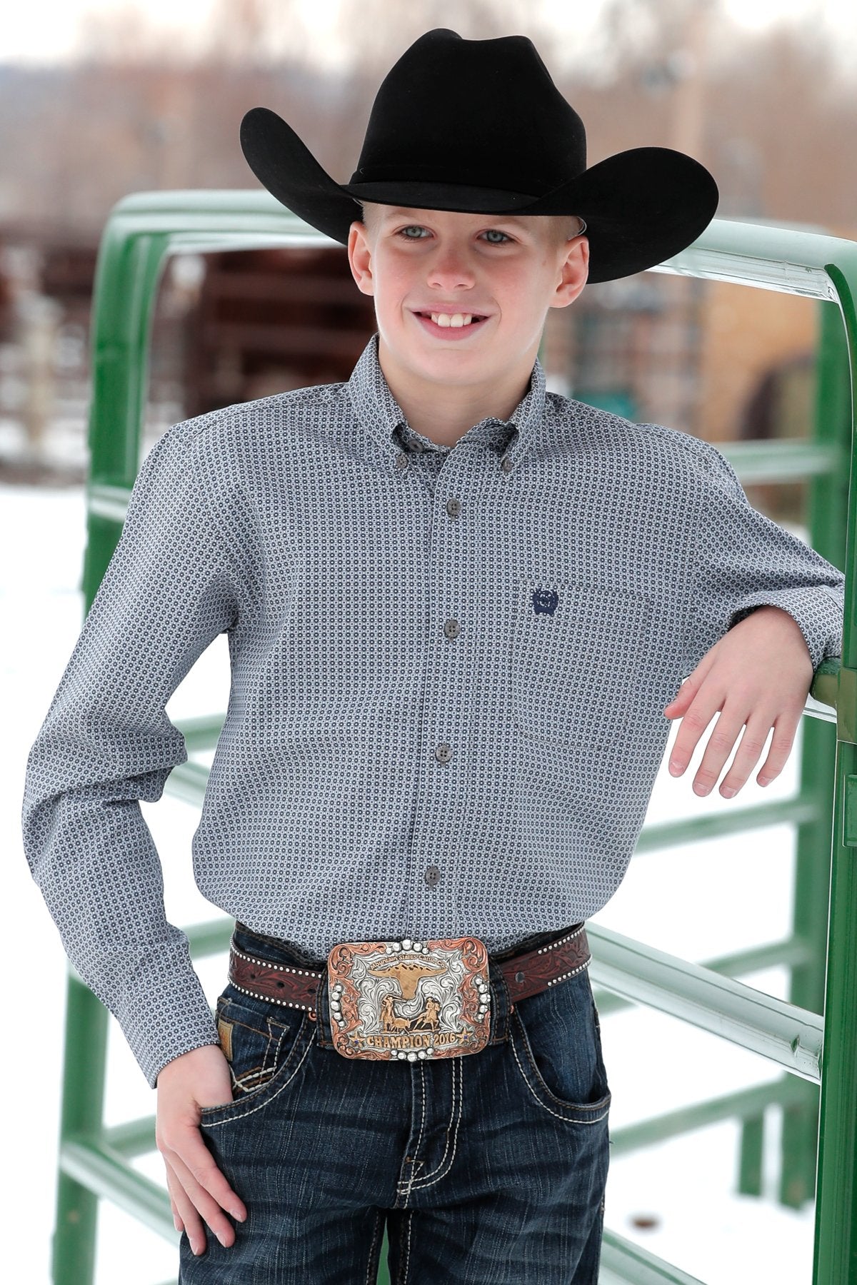 Boy's Cinch MTW7060337 Geometric Print Long Sleeve Button Down Shirt *CLOSEOUT*