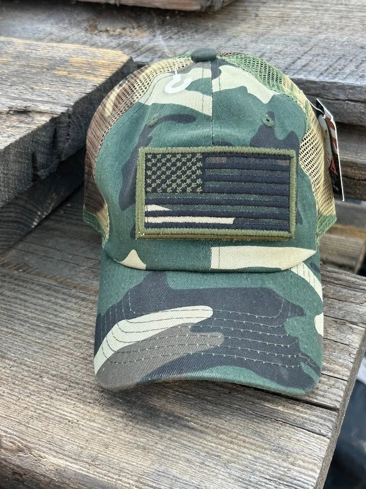 Hat Republic Camo Mesh Back Cap with American Flag Patch