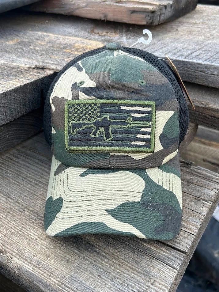 Green Camo Gun Flag Patch Mesh Back Cap
