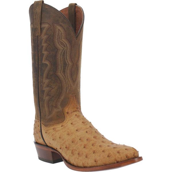 Dan Post DP3077 13" Gehrig Antique Saddle Tan Full Quill Ostrich R Toe Boot (SHOP IN-STORE TOO)