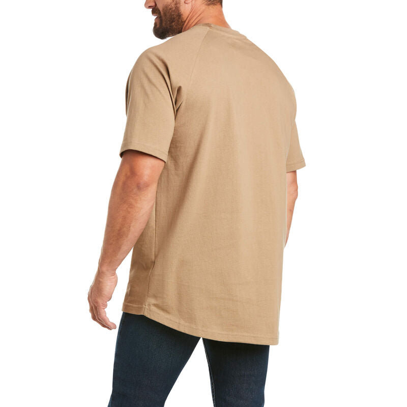 Men's Ariat Rebar work T-Shirt in Khaki. Rear View