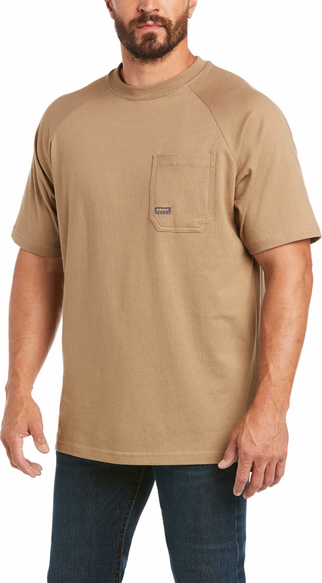 Men's Ariat Rebar work T-Shirt in Khaki. Front View