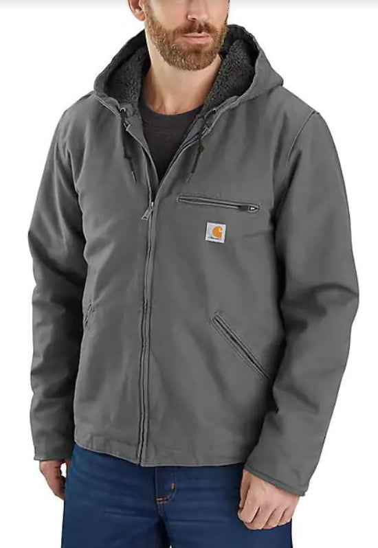 Men's Carhartt hooded jacket in Gravel. Front View