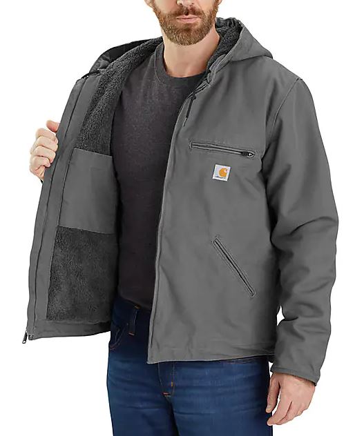 Men's Carhartt hooded jacket in Gravel. Inside view