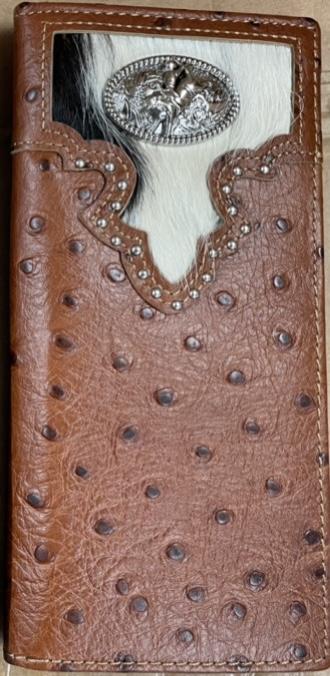 Top Notch Accessories 121BR Brown Full Quill Ostrich Print w/Bullrider Concho Wallet