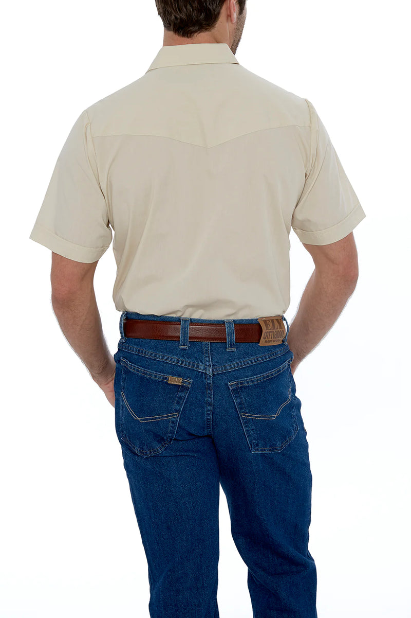 Men's Ely Cattleman 15201605 Ecru Short Sleeve Solid Western Snap Shirt