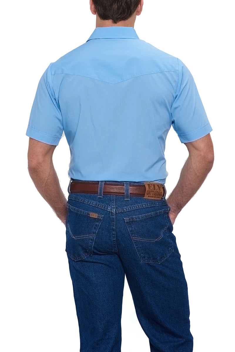 Men's Ely Cattleman 15201605 Blue Short Sleeve Solid Western Snap Shirt