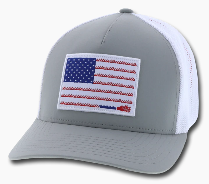 Hooey 1906-GYWH "Liberty Rope" American Flag Grey and White Flex Fit Snapback Cap