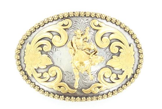Nocona Bullrider Oval Floral Embossed Belt Buckle