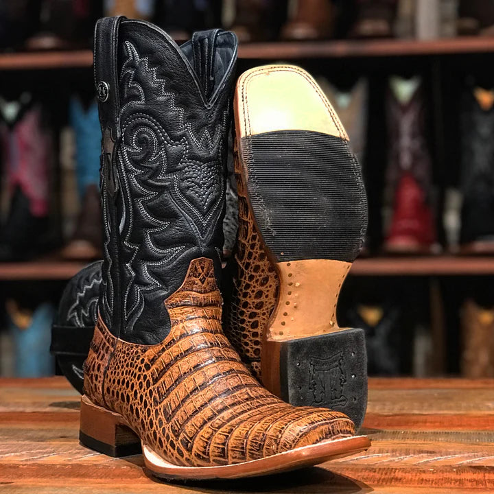 Men's Tanner Mark Cognac Print Caiman Belly Square Toe Boot
