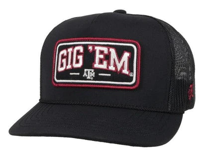 Hooey "7093T-BK" Texas A&M Black Gig 'Em Patch Snap Back Cap
