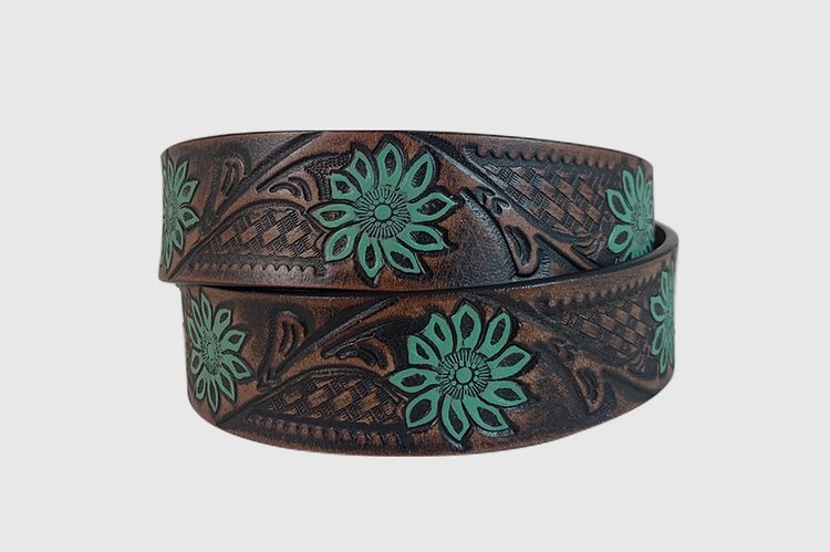 Women's Cowgirls Rock 9646300 Brown Belt with Painted Turquoise Flowers