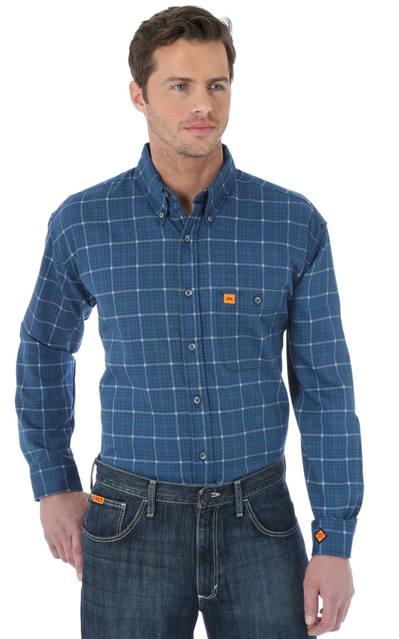 Men's Wrangler FR133RB Plaid FR Flame Resistant Long Sleeve Work Shirt CLOSEOUT