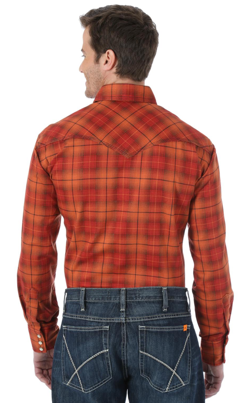 Men's Wrangler FR135OR Plaid FR Flame Resistant Long Sleeve Work Shirt *Closeout*