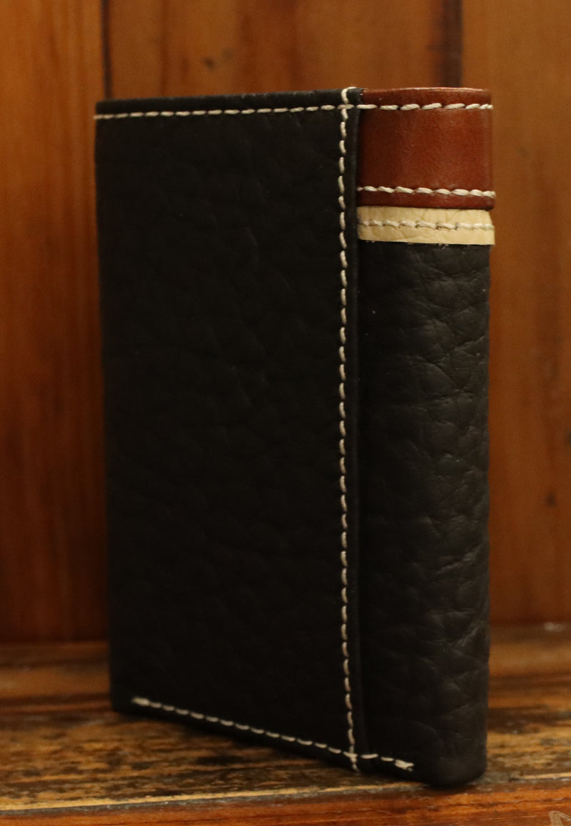 Top Notch Accessories HF109BK Black Pebbled Leather w/Bullrider Concho Tri-Fold Wallet