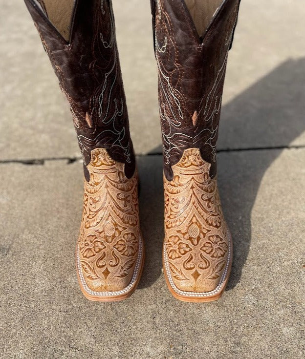 Women's Cowtown 12" Oryx Floral Laser Tooled Wide Square Toe Boot