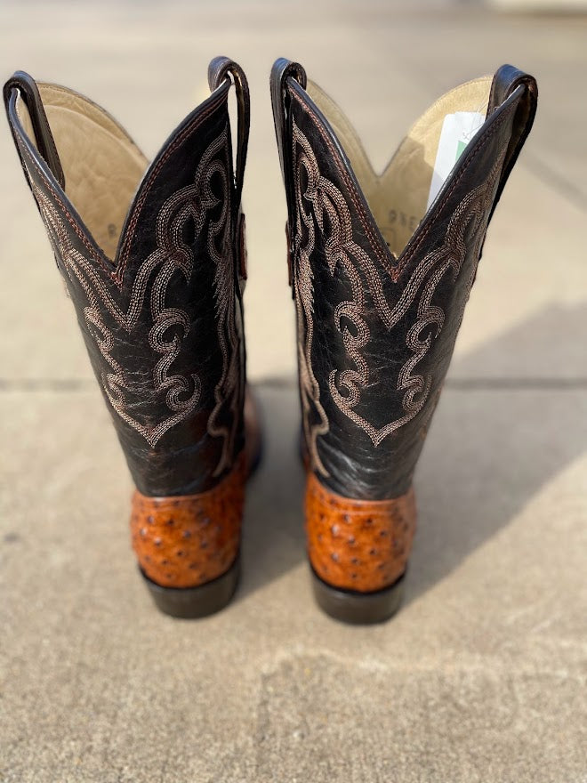 Cowtown R6064 12" Cognac Full Quill Ostrich Print R Toe Boot (SHOP IN-STORES TOO)