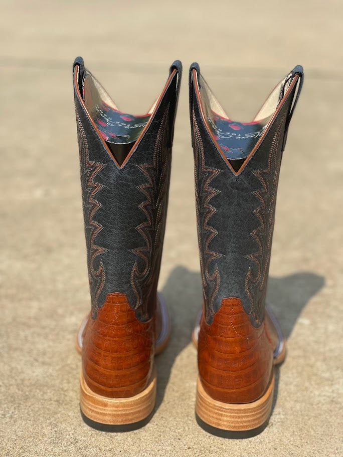 Women's Macie Bean Top Hand M2003 Brandy Caiman Belly with Blue Mad Dog Top Square Toe Boot (SHOP IN-STORES TOO)